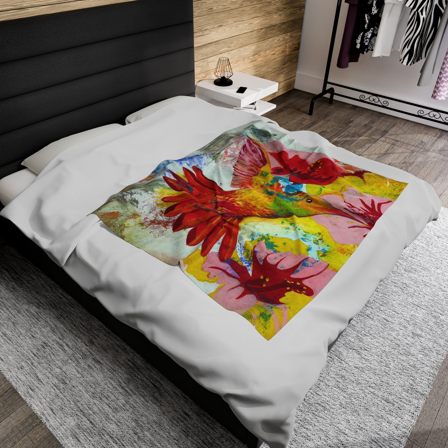 Red Hummingbird Velveteen Plush Blanket