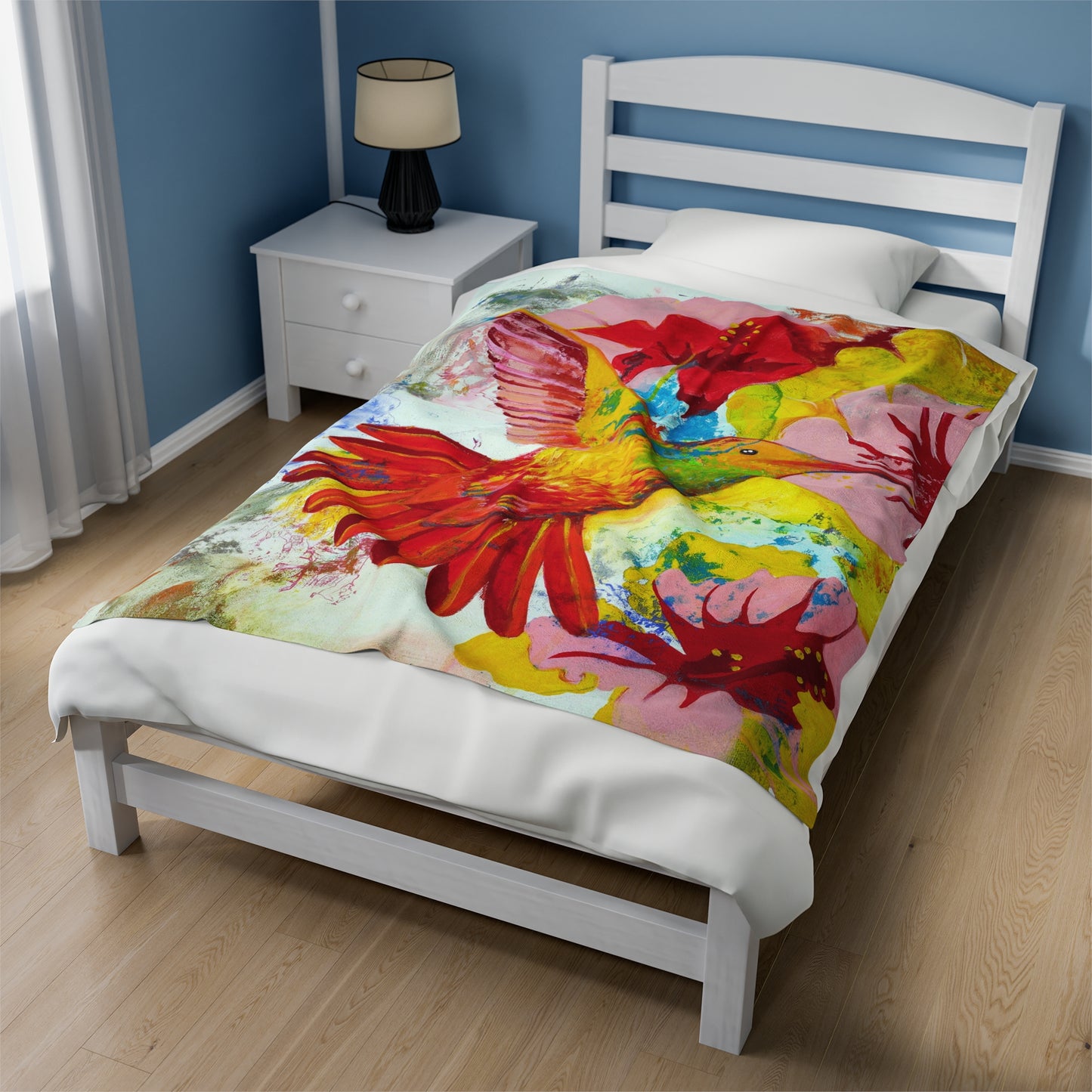 Red Hummingbird Velveteen Plush Blanket