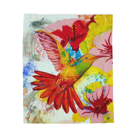 Red Hummingbird Velveteen Plush Blanket