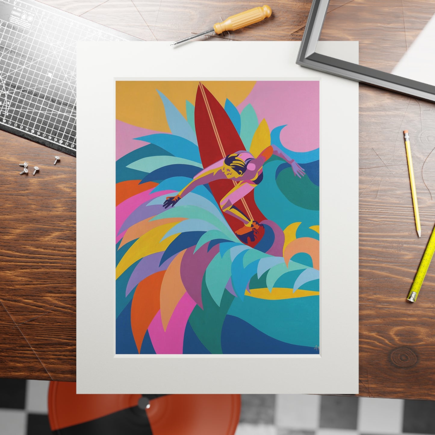 The red surfboard Giclee Print