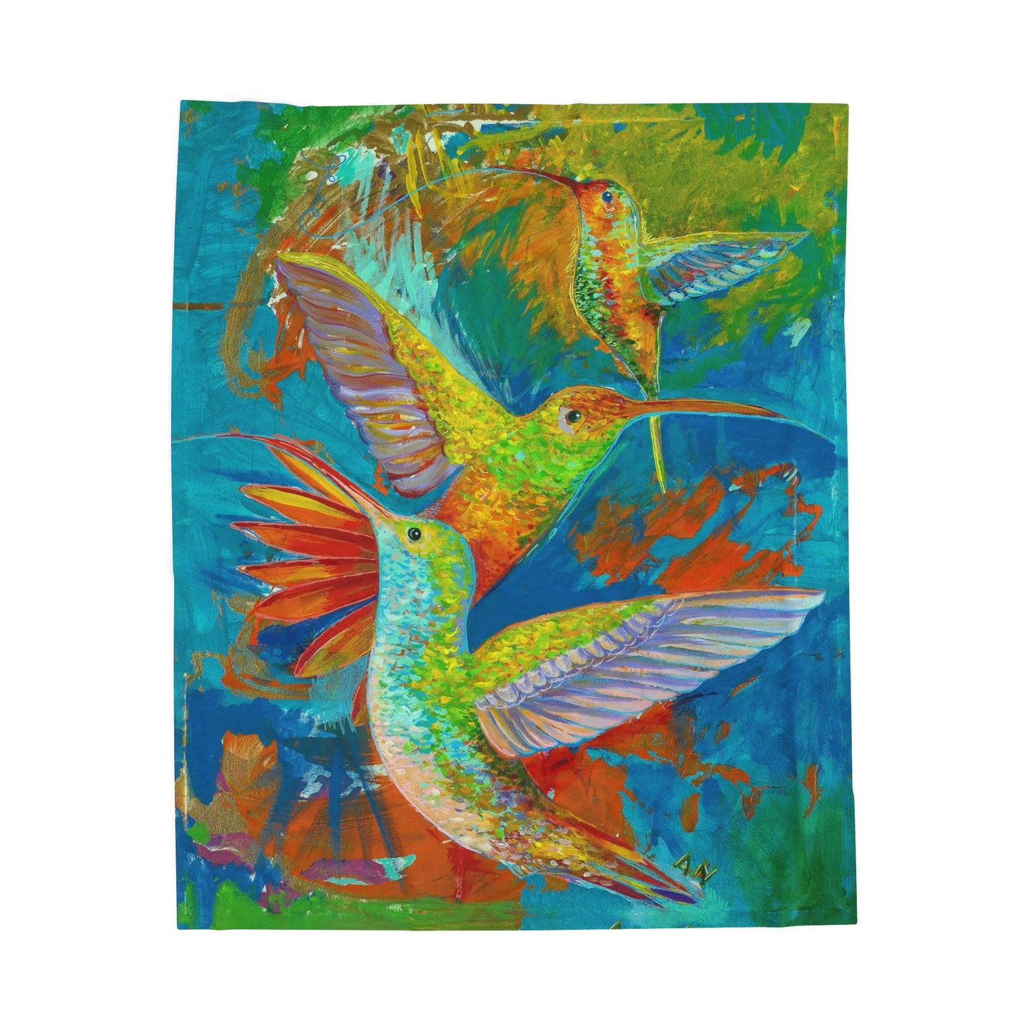 Blue Hummingbird Velveteen Plush Blanket